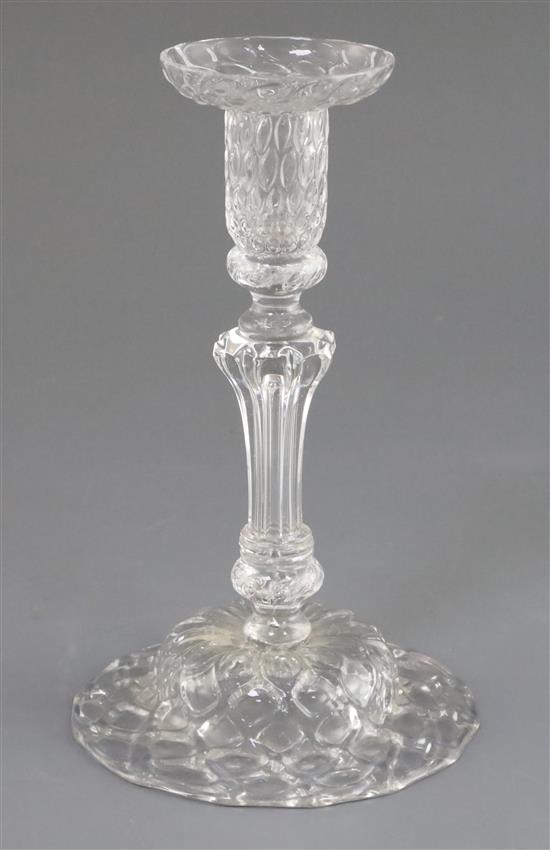 A pedestal stem glass candlestick, circa 1740, H 21.5cm
